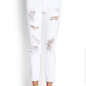 Forever 21 Women's White Distressed Jeans